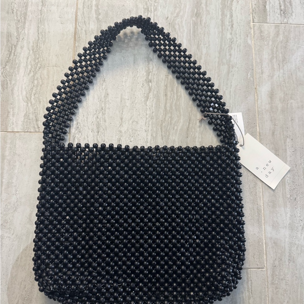 a new day Black Beaded Shoulder Bag